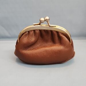 Classic Brown Leather Coin Purse, Maide In Italy 3"X 2.5"